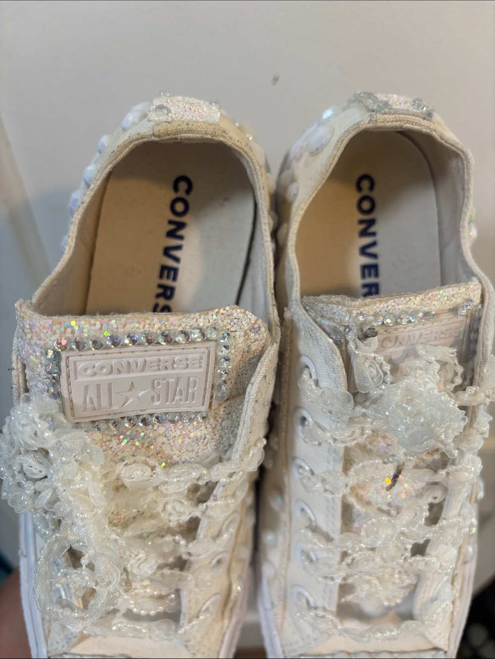 Converse White Iridescent Beaded Low Top Sneakers - Picture 6 of 10